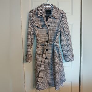 TALBOTS Plaid Belted Trench Coat, Size Large Petite (Lp)